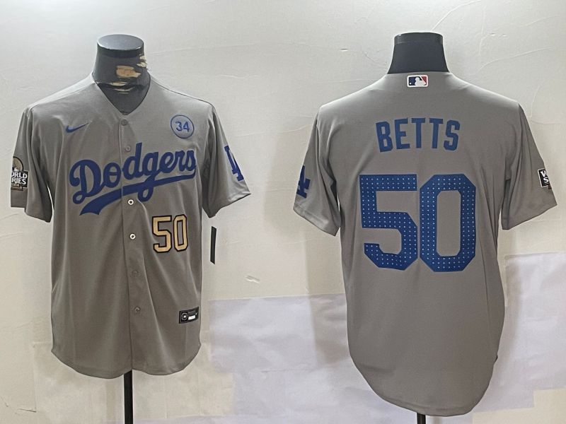Men Los Angeles Dodgers #50 Betts Grey Game 2024 Nike MLB Jersey style 11204